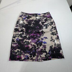 Ann Taylor Women's 4P Purple Floral Lined Knee Length Skirt